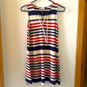Navy blue, Red and cream stripped summer dress